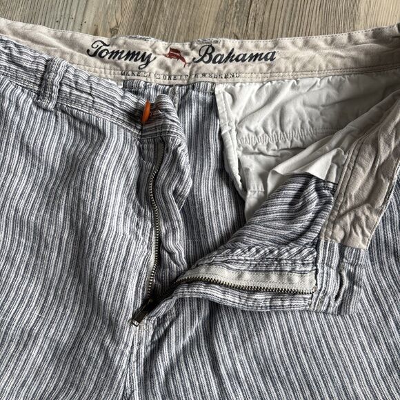 Tommy Bahama Relax Shorts Mens 100% Linen Gray Striped Pockets - size 34 - Picture 3 of 8
